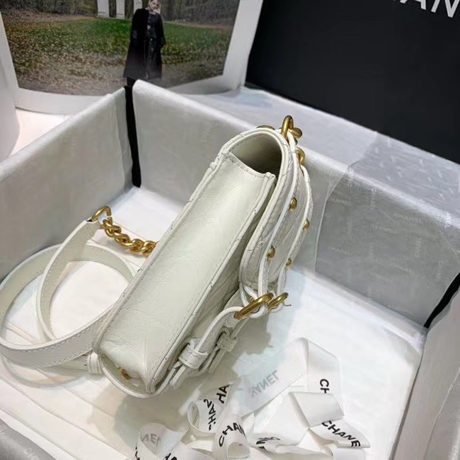 Chanel FLAP BAG Aged Calfskin & Gold-Tone Metal AS2695 white