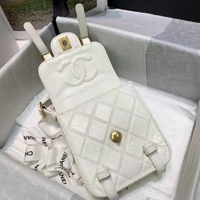 Chanel FLAP BAG Aged Calfskin & Gold-Tone Metal AS2695 white