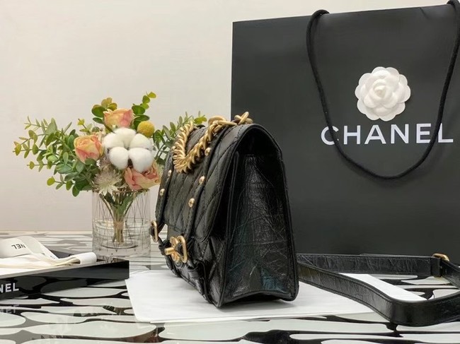 Chanel FLAP BAG Aged Calfskin & Gold-Tone Metal AS2696 Black