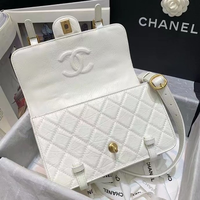 Chanel FLAP BAG Aged Calfskin & Gold-Tone Metal AS2696 white