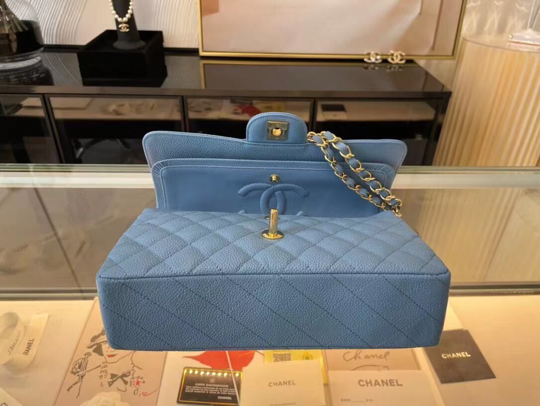 Chanel Classic Handbag Caviar Leather & Gold Metal A01112 Blue