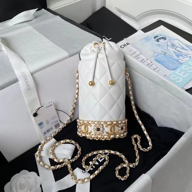 Chanel Drawstring Bag Lambskin & Gold Metal AP2257 white