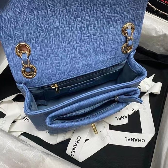 Chanel Flap Shoulder Bag Grained Calfskin AS9960 blue