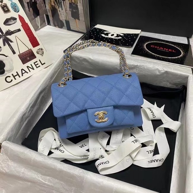 Chanel Flap Shoulder Bag Grained Calfskin AS9960 blue