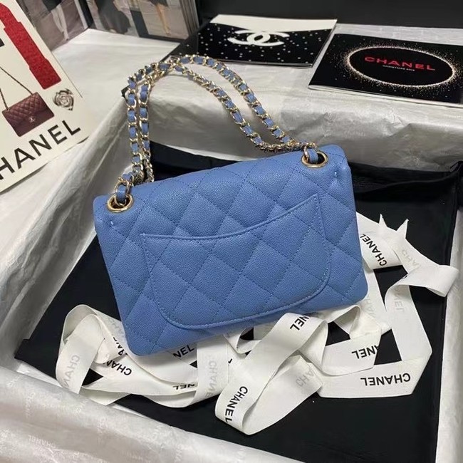 Chanel Flap Shoulder Bag Grained Calfskin AS9960 blue