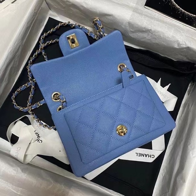 Chanel Flap Shoulder Bag Grained Calfskin AS9960 blue