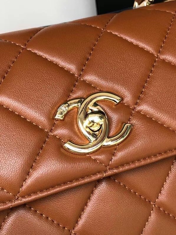 Chanel original lambskin top handle flap bag AS92236 brown&Gold-Tone Metal