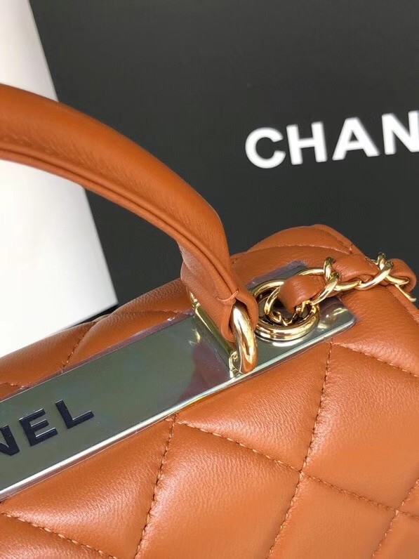 Chanel original lambskin top handle flap bag AS92236 brown&Gold-Tone Metal