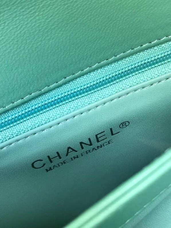 Chanel original lambskin top handle flap bag AS92236 light green&silver-Tone Metal