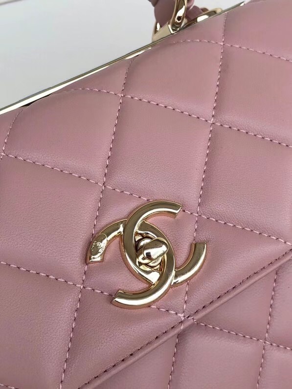 Chanel original lambskin top handle flap bag AS92236 pink&Gold-Tone Metal