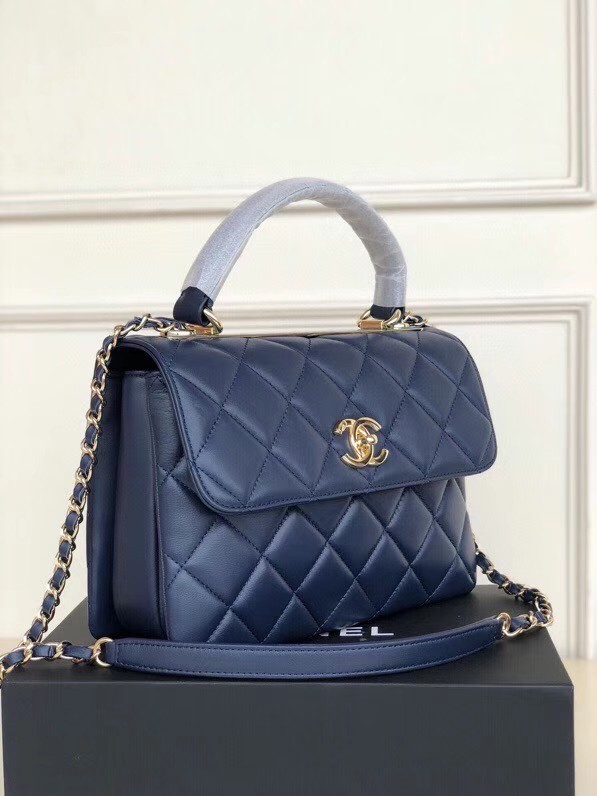 Chanel original lambskin top handle flap bag AS92236 royal blue&Gold-Tone Metal