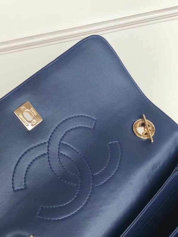 Chanel original lambskin top handle flap bag AS92236 royal blue&Gold-Tone Metal