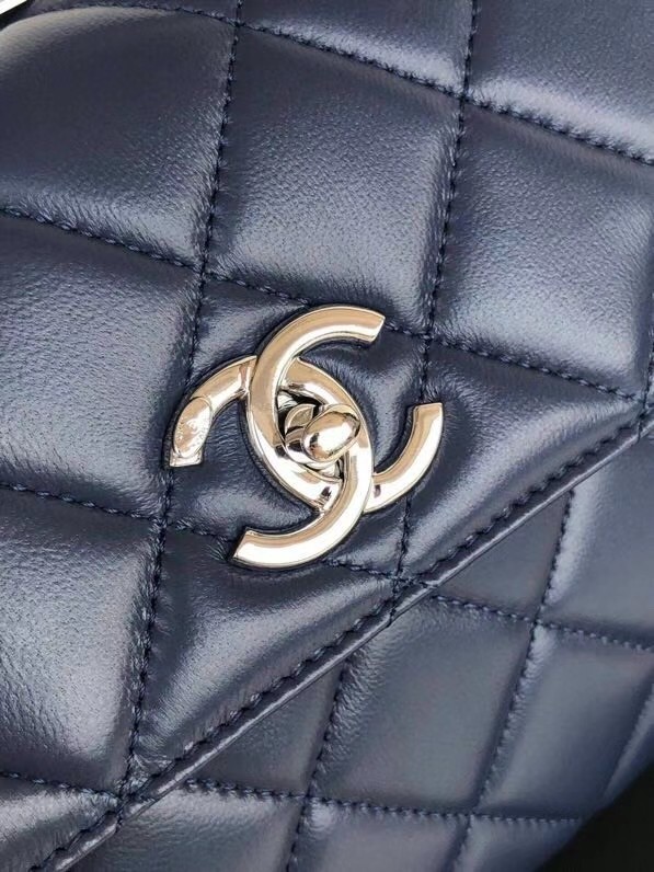 Chanel original lambskin top handle flap bag AS92236 royal blue&silver-Tone Metal