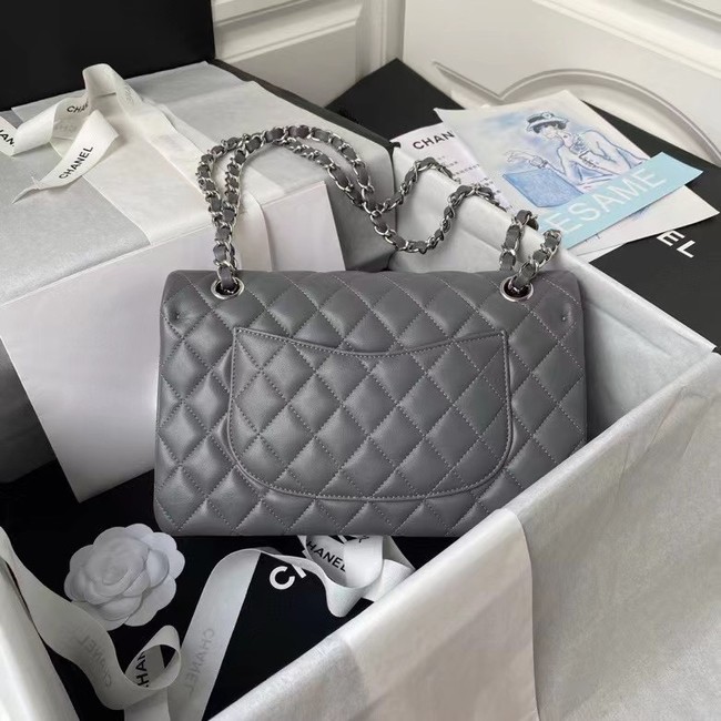 chanel classic handbag Lambskin & silver Metal A01112 dark grey