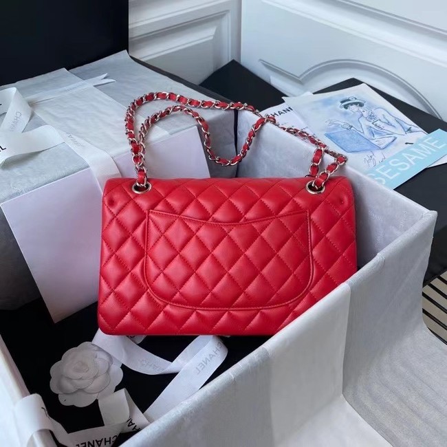 chanel classic handbag Lambskin & silver Metal A01112 red