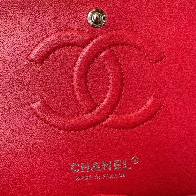 chanel classic handbag Lambskin & silver Metal A01112 red