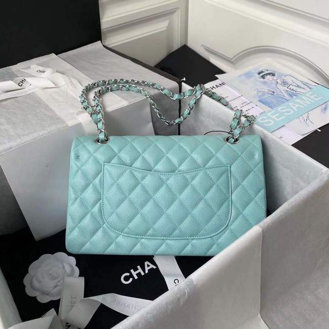 chanel flap bag Grained Calfskin & silver Metal A01112 light blue