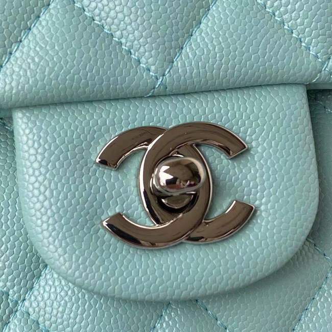 chanel flap bag Grained Calfskin & silver Metal A01112 light blue