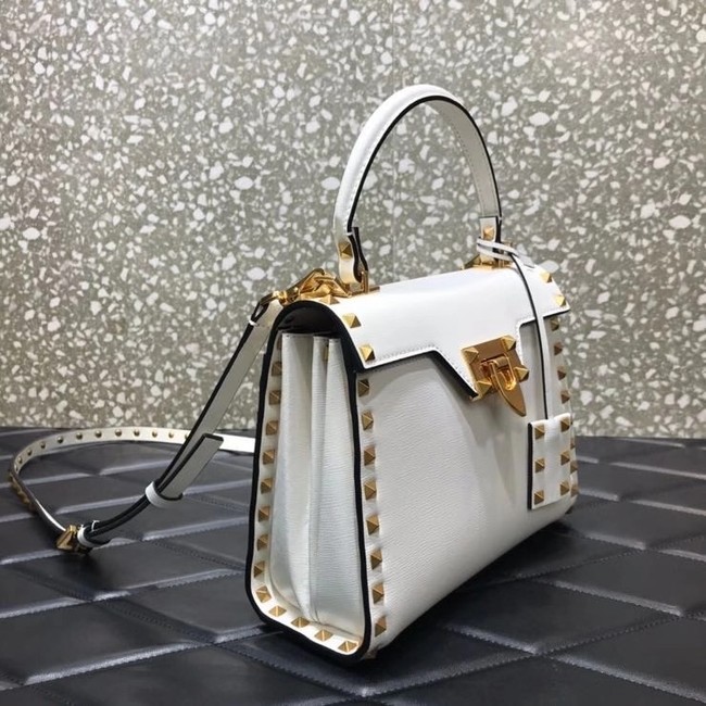 VALENTINO GARAVANI Rockstud Alcove Small grain calf leather handbag 2B0J71 white