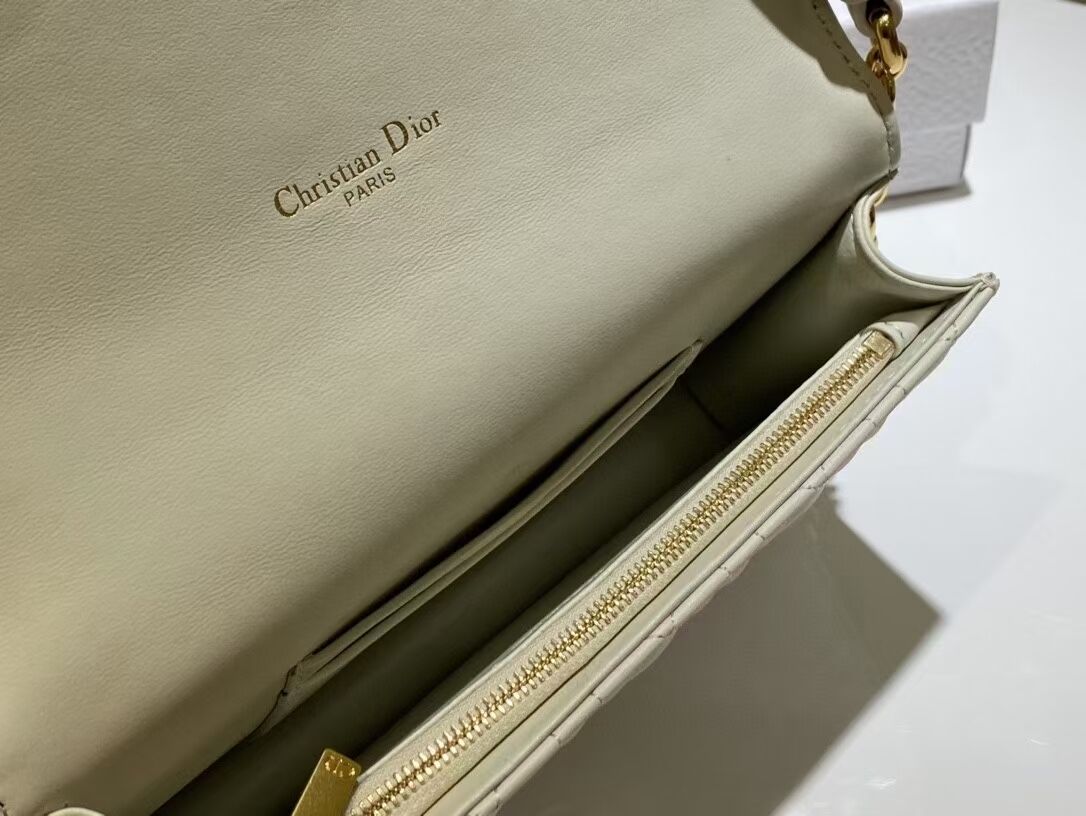 DIOR CARO BELT POUCH WITH CHAIN Latte Supple Cannage Calfskin S5091UW