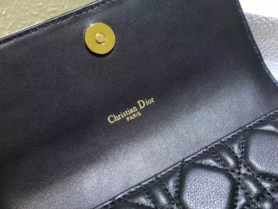 DIOR CARO BELT POUCH WITH CHAIN Supple Cannage Calfskin S5091UW BLACK