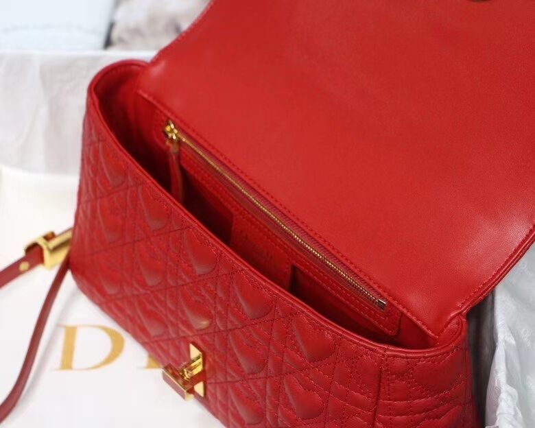 MEDIUM DIORAMOUR DIOR CARO BAG Cannage Calfskin with Heart Motif M9242WNG Bright Red