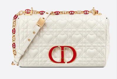 MEDIUM DIORAMOUR DIOR CARO BAG Cannage Calfskin with Heart Motif M9242WNG WHITE