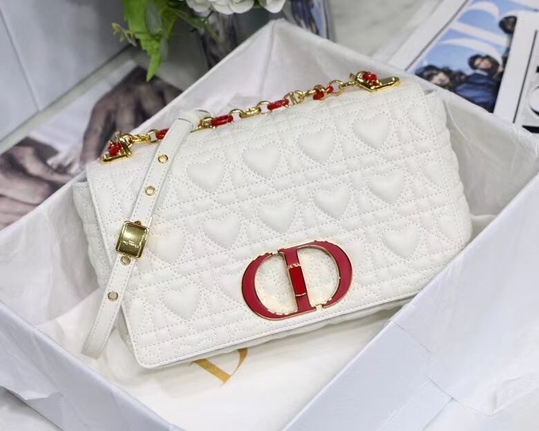 MEDIUM DIORAMOUR DIOR CARO BAG Cannage Calfskin with Heart Motif M9242WNG WHITE