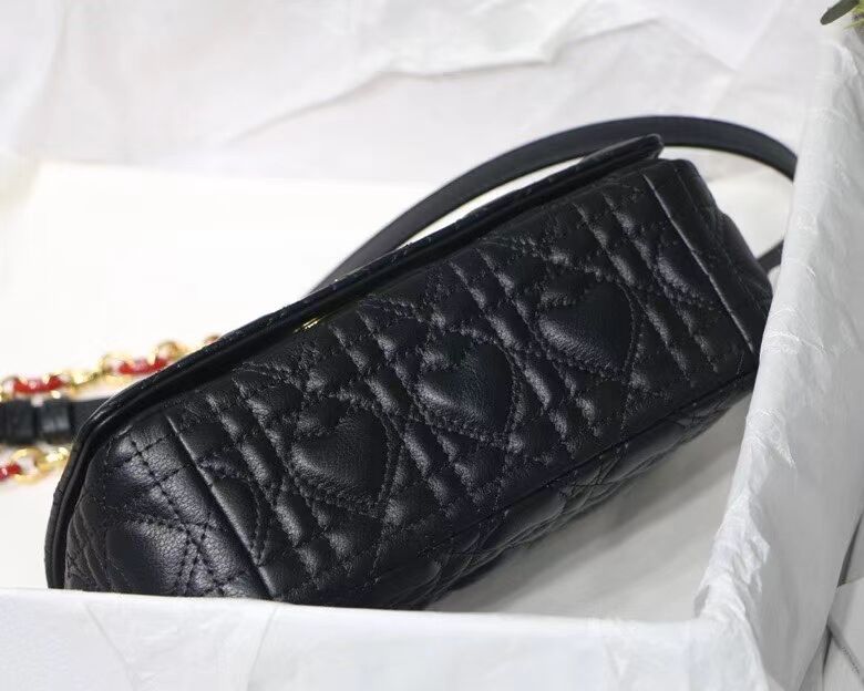 SMALL DIORAMOUR DIOR CARO BAG Cannage Calfskin with Heart Motif M9241WN BLACK