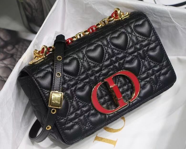 SMALL DIORAMOUR DIOR CARO BAG Cannage Calfskin with Heart Motif M9241WN BLACK