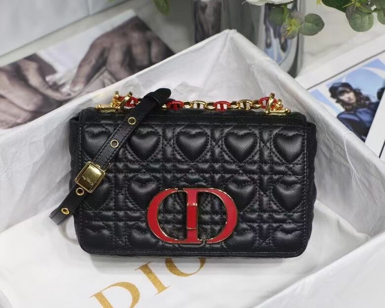 SMALL DIORAMOUR DIOR CARO BAG Cannage Calfskin with Heart Motif M9241WN BLACK