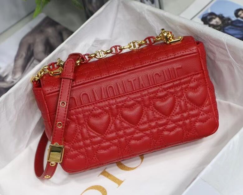 SMALL DIORAMOUR DIOR CARO BAG Cannage Calfskin with Heart Motif M9241WN RED