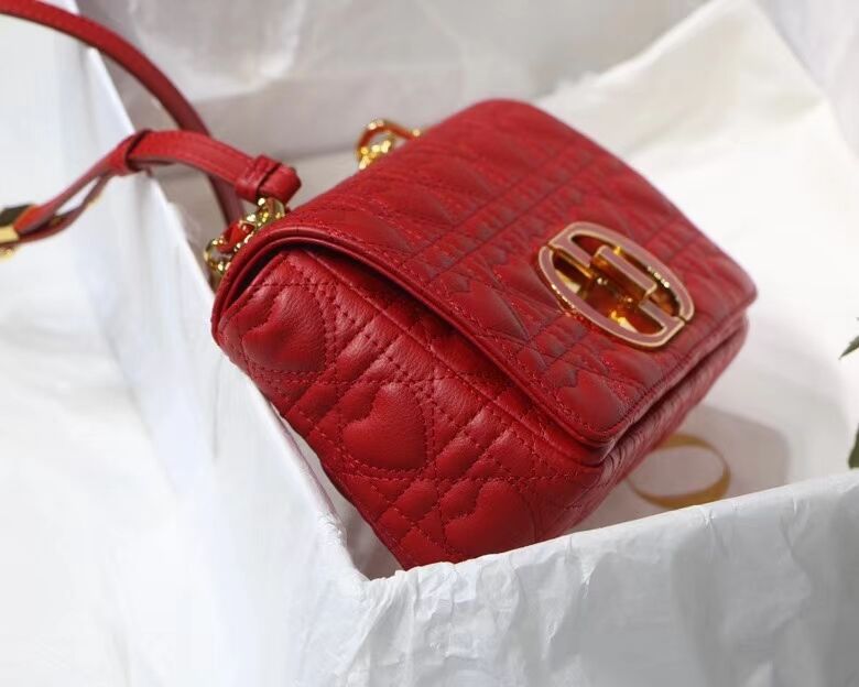 SMALL DIORAMOUR DIOR CARO BAG Cannage Calfskin with Heart Motif M9241WN RED