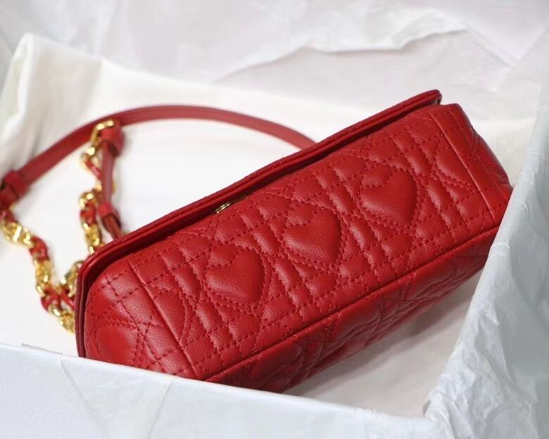 SMALL DIORAMOUR DIOR CARO BAG Cannage Calfskin with Heart Motif M9241WN RED