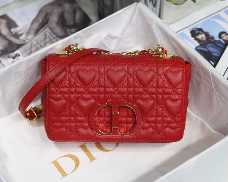 SMALL DIORAMOUR DIOR CARO BAG Cannage Calfskin with Heart Motif M9241WN RED