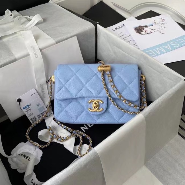 Chanel Flap Shoulder Bag Original leather AS2855 sky blue