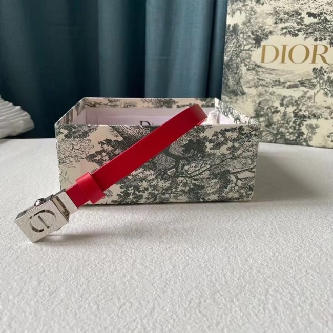 DIOR Leather 17MM Belt B0118UM red Silver Buckle