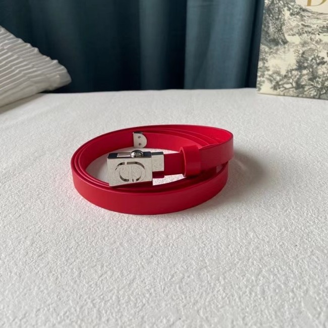 DIOR Leather 17MM Belt B0118UM red Silver Buckle