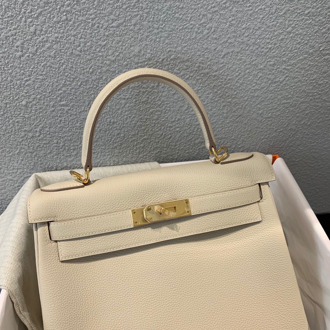 Hermes Kelly 28cm Shoulder Bags Togo Leather KL28 Cream