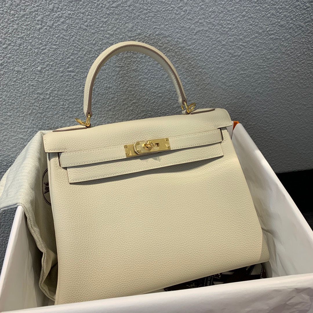 Hermes Kelly 28cm Shoulder Bags Togo Leather KL28 Cream