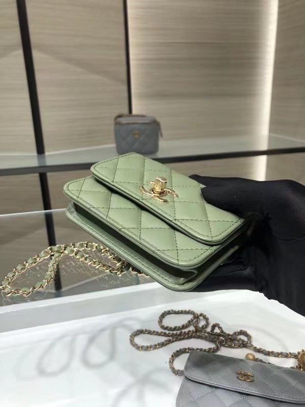 Chanel mini Flap Shoulder Bag Original leather AP2301 green