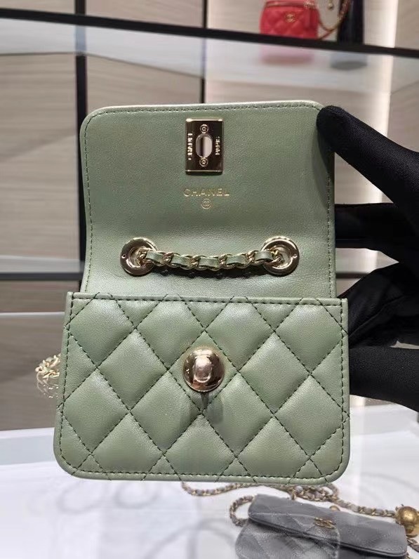 Chanel mini Flap Shoulder Bag Original leather AP2301 green