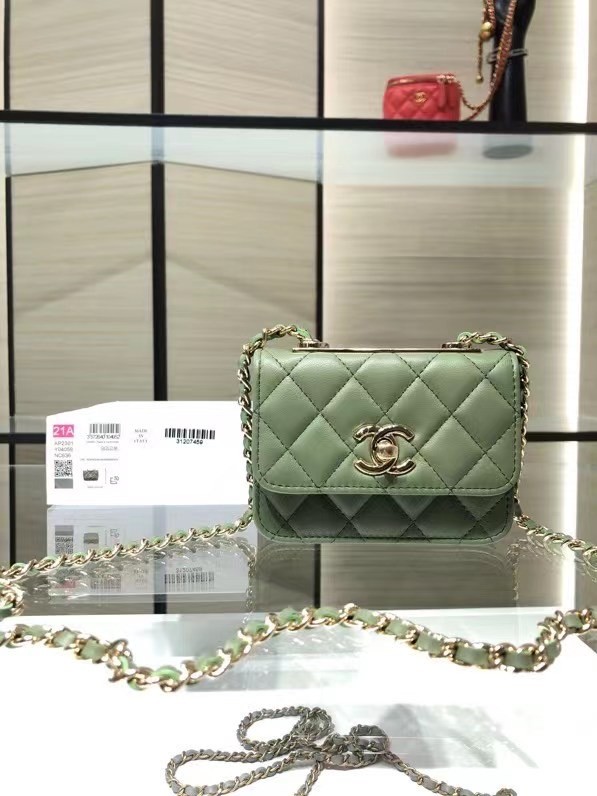 Chanel mini Flap Shoulder Bag Original leather AP2301 green