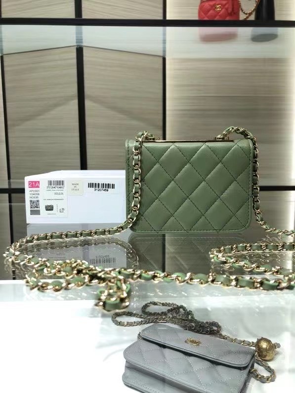 Chanel mini Flap Shoulder Bag Original leather AP2301 green