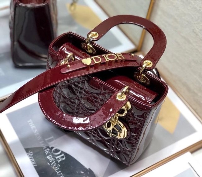 SMALL LADY DIOR BAG Wine Patent Calfskin M0531 Wine