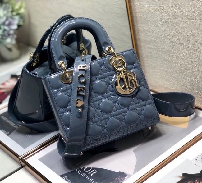 SMALL LADY DIOR BAG Blue Patent Calfskin M0531 Blue