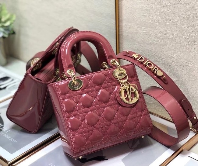 SMALL LADY DIOR BAG Red Patent Calfskin M0531 pink