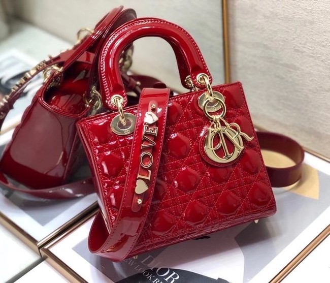 SMALL LADY DIOR BAG Red Patent Calfskin M0531 red