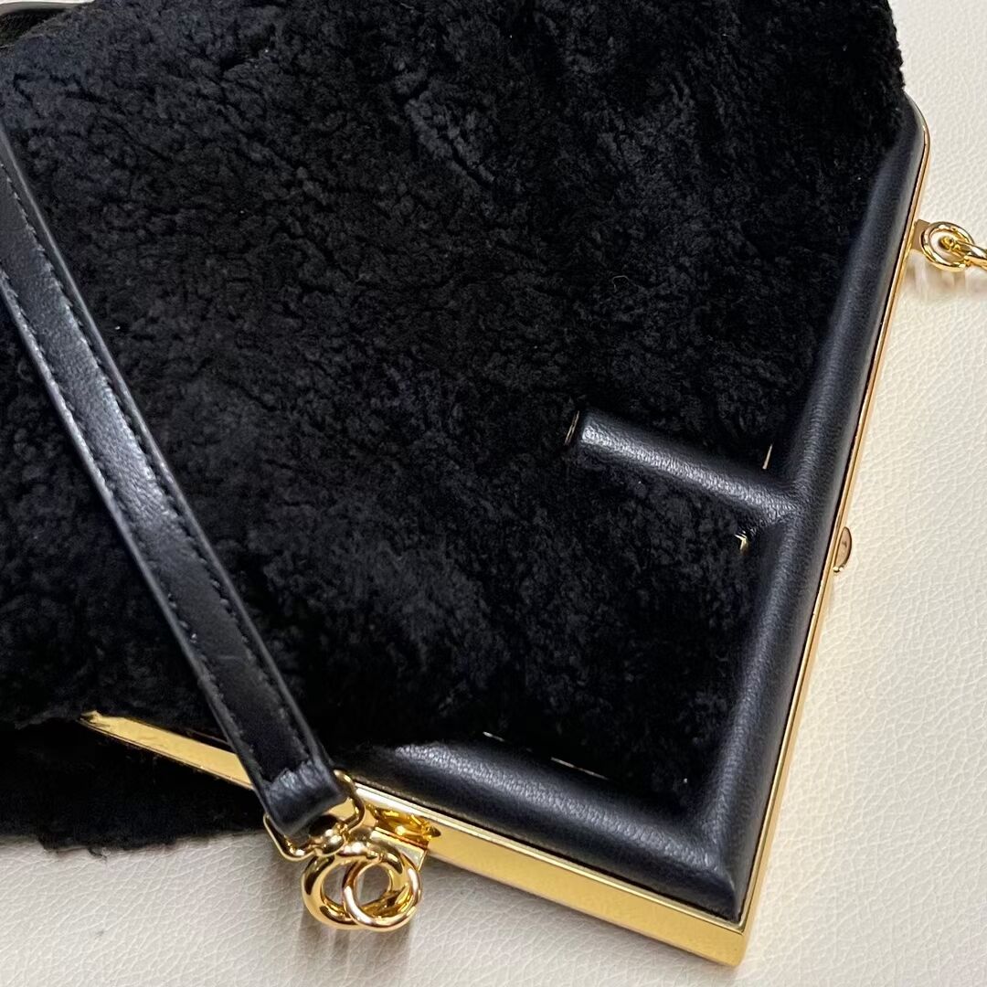 FENDI FIRST SMALL wool sheepskin bag 5FB2217 black