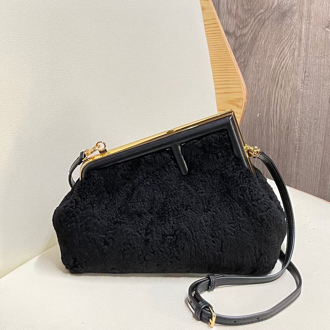 FENDI FIRST SMALL wool sheepskin bag 5FB2217 black